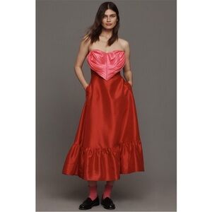NWT Anthropologie Pink/Red Hutch Strapless Heart Maxi Dress - US 2P